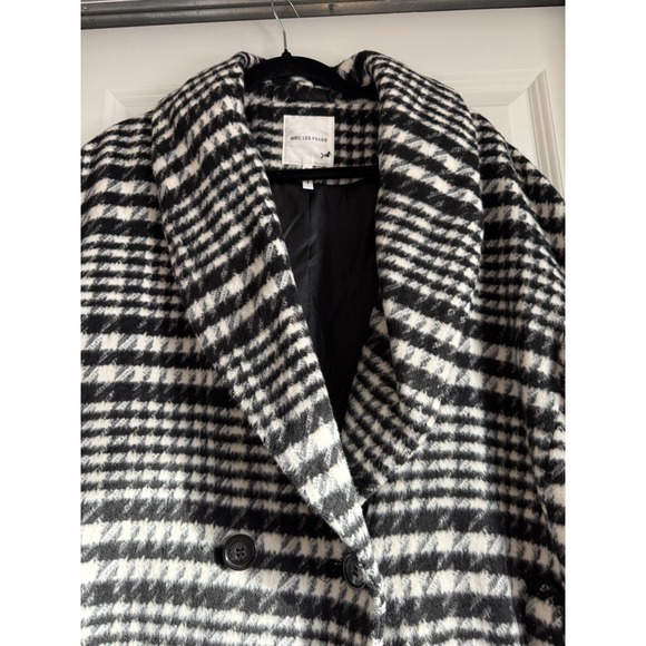 NWT Avec Les Filles‎ Womens Brushed Faux Wool Plaid Overcoat Black & White SZ L - Picture 4 of 8